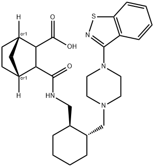 2508171-70-6 (1S,2 R,3 S,4 R)-3-(((1R,2 R)-2-(4-(苯并[ D ]异噻唑 -3-基)哌嗪 -1-甲基)环己基)甲基)氨基甲酰基)双环[2.2.1]庚烷 -2-羧酸