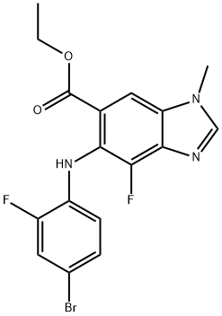 1H-Benzimidazole-6-carboxylic acid, 5-[(4-bromo-2-fluorophenyl)amino]-4-fluoro-1-methyl-, ethyl ester 化学構造式