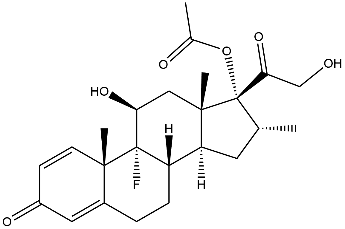 Pregna-1,4-diene-3,20-dione, 17-(acetyloxy)-9-fluoro-11,21-dihydroxy-16-methyl-, (11β,16α)- Structure