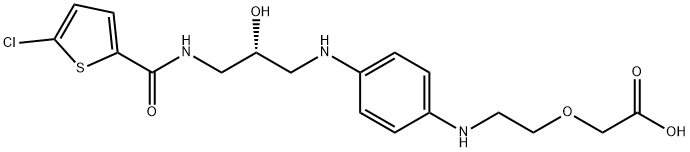Acetic acid, 2-[2-[[4-[[(2R)-3-[[(5-chloro-2-thienyl)carbonyl]amino]-2-hydroxypropyl]amino]phenyl]amino]ethoxy]- 化学構造式