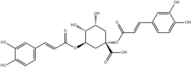 Cyclohexanecarboxylic acid, 1,3-bis[[(2E)-3-(3,4-dihydroxyphenyl)-1-oxo-2-propen-1-yl]oxy]-4,5-dihydroxy-, (1S,3R,4R,5R)- Structure