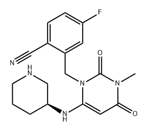Benzonitrile, 2-[[3,4-dihydro-3-methyl-2,4-dioxo-6-[(3S)-3-piperidinylamino]-1(2H)-pyrimidinyl]methyl]-4-fluoro- Structure