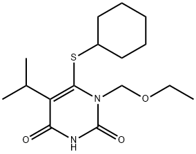 2,4(1H,3H)-Pyrimidinedione, 6-(cyclohexylthio)-1-(ethoxymethyl)-5-(1-methylethyl)- Struktur