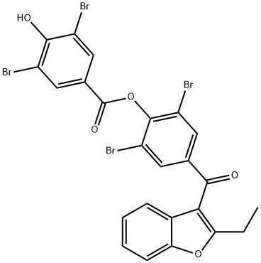 2,6-Dibromo-4-[(2-ethyl-3-benzofuranyl)carbonyl]phenyl 3,5-dibromo-4-hydroxybenzoate Struktur