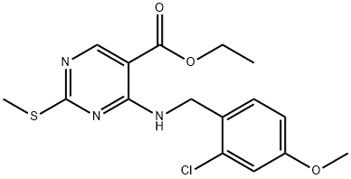 5-Pyrimidinecarboxylic acid, 4-[[(2-chloro-4-methoxyphenyl)methyl]amino]-2-(methylthio)-, ethyl ester Structure