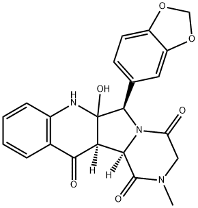 Pyrazino[1',2':1,5]pyrrolo[3,4-b]quinoline-1,4,12(6H)-trione, 6-(1,3-benzodioxol-5-yl)-2,3,6a,7,12a,12b-hexahydro-6a-hydroxy-2-methyl-, (6R,12aR,12bR)- Structure