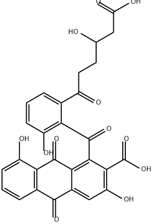 2-Anthracenecarboxylic acid, 1-[2-(5-carboxy-4-hydroxy-1-oxopentyl)-6-hydroxybenzoyl]-9,10-dihydro-3,8-dihydroxy-9,10-dioxo- Structure