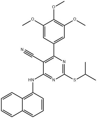 5-Pyrimidinecarbonitrile, 2-[(1-methylethyl)thio]-4-(1-naphthalenylamino)-6-(3,4,5-trimethoxyphenyl)- 化学構造式