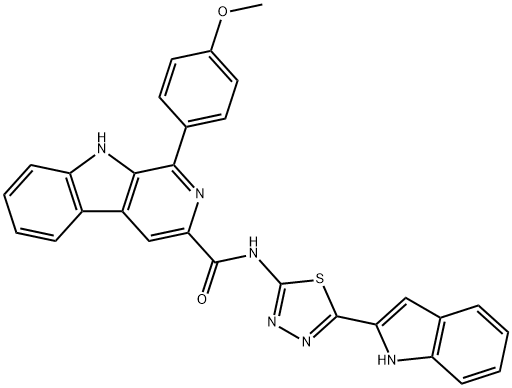 9H-Pyrido[3,4-b]indole-3-carboxamide, N-[5-(1H-indol-2-yl)-1,3,4-thiadiazol-2-yl]-1-(4-methoxyphenyl)- Structure