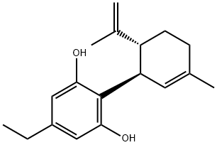 1,3-Benzenediol, 5-ethyl-2-[(1R,6R)-3-methyl-6-(1-methylethenyl)-2-cyclohexen-1-yl]- 化学構造式