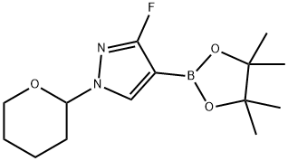 1H-Pyrazole, 3-fluoro-1-(tetrahydro-2H-pyran-2-yl)-4-(4,4,5,5-tetramethyl-1,3,2-dioxaborolan-2-yl)- Struktur