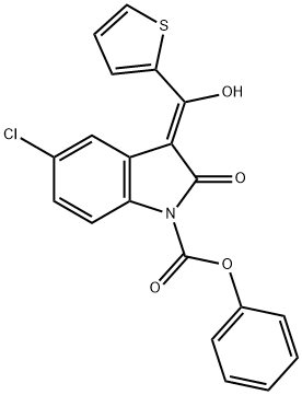 1H-Indole-1-carboxylic acid, 5-chloro-2,3-dihydro-3-(hydroxy-2-thienylmethylene)-2-oxo-, phenyl ester, (3Z)- 化学構造式