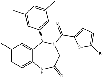 2H-1,4-Benzodiazepin-2-one, 4-[(5-bromo-2-thienyl)carbonyl]-5-(3,5-dimethylphenyl)-1,3,4,5-tetrahydro-7-methyl-, (5S)- 结构式