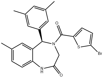 2H-1,4-Benzodiazepin-2-one, 4-[(5-bromo-2-thienyl)carbonyl]-5-(3,5-dimethylphenyl)-1,3,4,5-tetrahydro-7-methyl-, (5R)- Structure