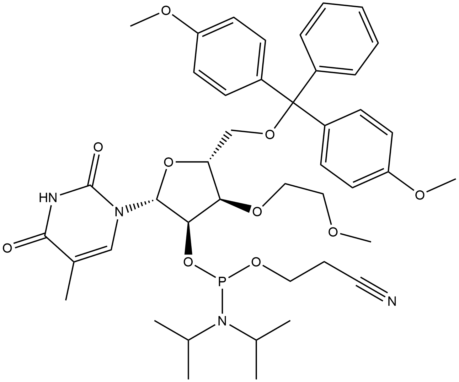 3'-O-MOE-5MeU-2'-phosphoramidite 化学構造式