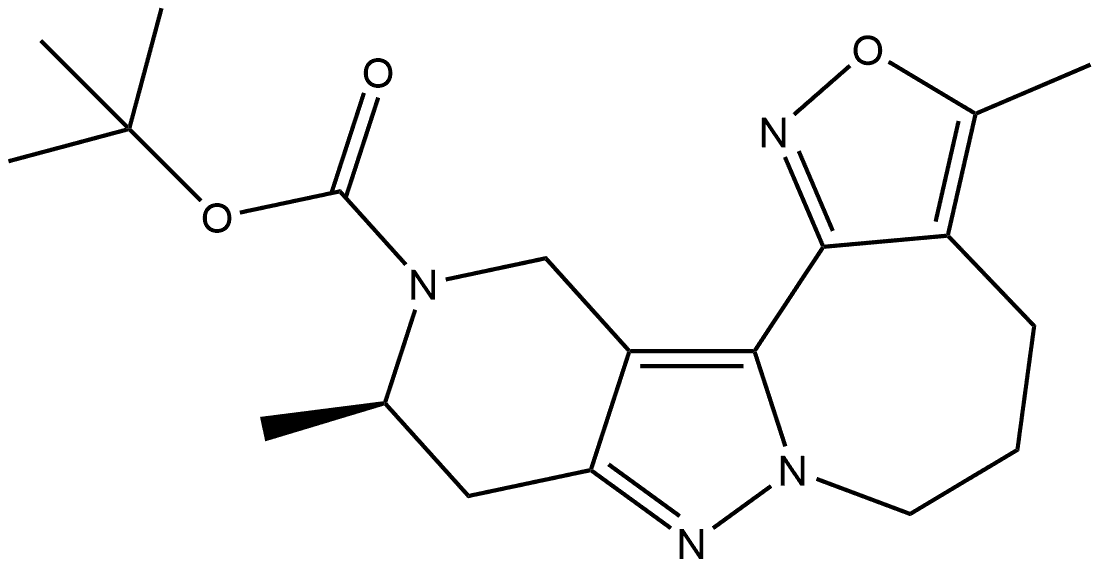 1,1-Dimethylethyl (10R)-5,6,9,10-tetrahydro-3,10-dimethyl-4H-isoxazolo[3,4-c]pyrido[4′,3′:3,4]pyrazolo[1,5-a]azepine-11(12H)-carboxylate Struktur