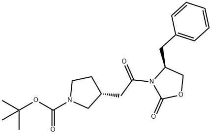 1-Pyrrolidinecarboxylic acid, 3-[2-oxo-2-[(4S)-2-oxo-4-(phenylmethyl)-3-oxazolidinyl]ethyl]-, 1,1-dimethylethyl ester, (3R)-|(R)-3-(2-((S)-4-苄基-2-氧代恶唑烷-3-基)-2-氧代乙基)吡咯烷-1-甲酸叔丁酯