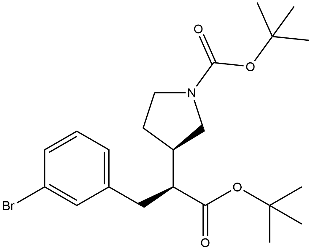 (S)-3-(3-溴苯基)-2-[(R)-1-BOC-3-吡咯烷基]丙酸叔丁酯,2565657-65-8,结构式