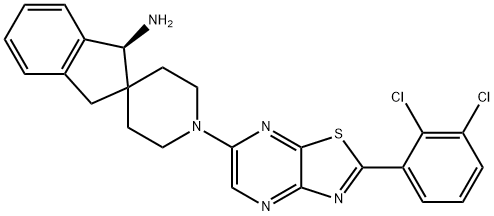 Spiro[2H-indene-2,4'-piperidin]-1-amine, 1'-[2-(2,3-dichlorophenyl)thiazolo[4,5-b]pyrazin-6-yl]-1,3-dihydro-, (1S)-,2565765-13-9,结构式