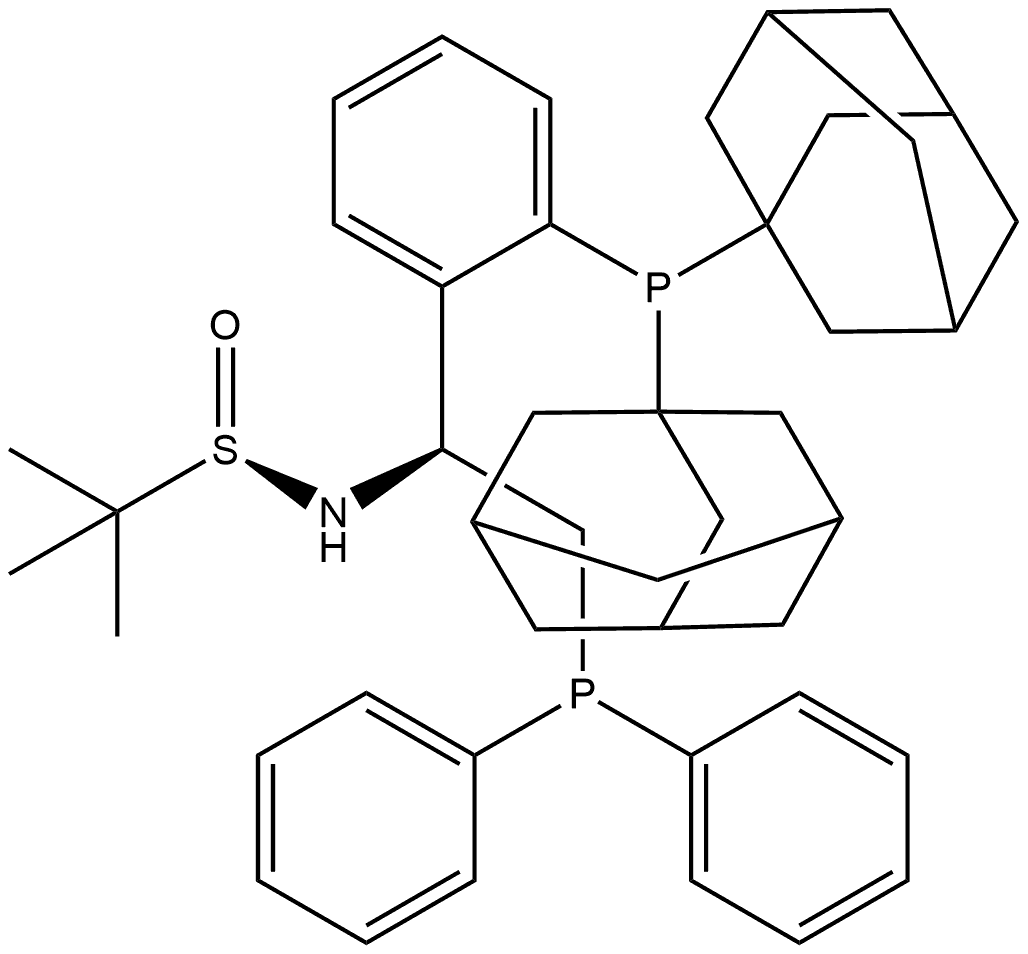 (1S)-2-(Diphenylphosphino)-1-[1-(diadamantanphosphanyl)phenyl]ethyl]-2-methyl-2-propanesulfinamide 化学構造式