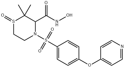 3-Thiomorpholinecarboxamide, N-hydroxy-2,2-dimethyl-4-[[4-(4-pyridinyloxy)phenyl]sulfonyl]-, 1-oxide,256647-07-1,结构式