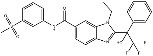 1-ethyl-N-(3-(methylsulfonyl)phenyl)-2-(2,2,2-trifluoro-1-hydroxy-1-phenylethyl)-1H-benzo[d]imidazole-6-carboxamide 结构式