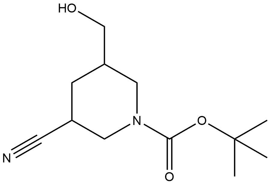 1-Boc-5-(hydroxymethyl)piperidine-3-carbonitrile 化学構造式