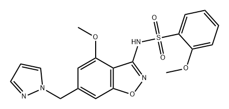 Benzenesulfonamide, 2-methoxy-N-[4-methoxy-6-(1H-pyrazol-1-ylmethyl)-1,2-benzisoxazol-3-yl]- 化学構造式