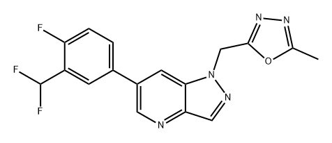 1H-Pyrazolo[4,3-b]pyridine, 6-[3-(difluoromethyl)-4-fluorophenyl]-1-[(5-methyl-1,3,4-oxadiazol-2-yl)methyl]- Structure