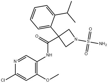 3-Azetidinecarboxamide, 1-(aminosulfonyl)-N-(6-chloro-4-methoxy-3-pyridinyl)-3-[2-(1-methylethyl)phenyl]- 化学構造式