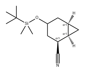 Bicyclo[4.1.0]heptane-2-carbonitrile, 4-[[(1,1-dimethylethyl)dimethylsilyl]oxy]-, (1R,2S,6R)-rel- Struktur