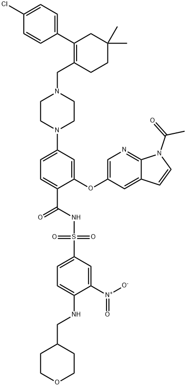Benzamide, 2-[(1-acetyl-1H-pyrrolo[2,3-b]pyridin-5-yl)oxy]-4-[4-[[2-(4-chlorophenyl)-4,4-dimethyl-1-cyclohexen-1-yl]methyl]-1-piperazinyl]-N-[[3-nitro-4-[[(tetrahydro-2H-pyran-4-yl)methyl]amino]phenyl]sulfonyl]- Structure