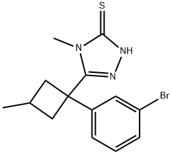 3H-1,2,4-Triazole-3-thione, 5-[1-(3-bromophenyl)-3-methylcyclobutyl]-2,4-dihydro-4-methyl- 结构式
