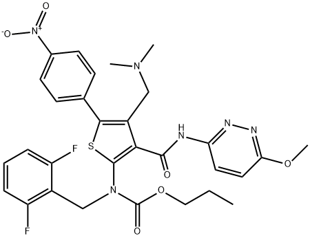 2591260-10-3 (2,6-二氟苄基)(4-((二甲基氨基)甲基)-3-((6-甲氧基哒嗪-3-基)氨基甲酰基)-5-(4-硝基苯基)噻吩-2-基)氨基甲酸丙酯(中间体二)