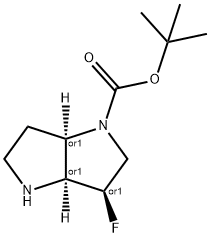 Pyrrolo[3,2-b]pyrrole-1(2H)-carboxylic acid, 3-fluorohexahydro-, 1,1-dimethylethyl ester, (3R,3aS,6aR)-rel- Struktur