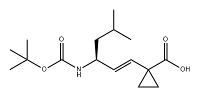 Cyclopropanecarboxylic acid, 1-[(1E,3S)-3-[[(1,1-dimethylethoxy)carbonyl]amino]-5-methyl-1-hexen-1-yl]- Struktur