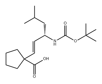 Cyclopentanecarboxylic acid, 1-[(1E,3S)-3-[[(1,1-dimethylethoxy)carbonyl]amino]-5-methyl-1-hexen-1-yl]- Struktur