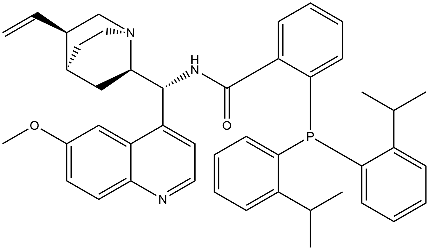 2-[双[2-(1-甲基乙基)苯基]膦基]-N-[(9R)-6′-甲氧基辛可南-9-基]苯甲酰胺 结构式