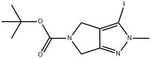 Pyrrolo[3,4-c]pyrazole-5(4H)-carboxylic acid, 2,6-dihydro-3-iodo-2-methyl-, 1,1-dimethylethyl ester 化学構造式