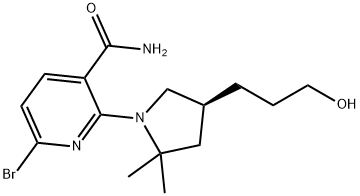 3-Pyridinecarboxamide, 6-bromo-2-[(4S)-4-(3-hydroxypropyl)-2,2-dimethyl-1-pyrrolidinyl]- Structure