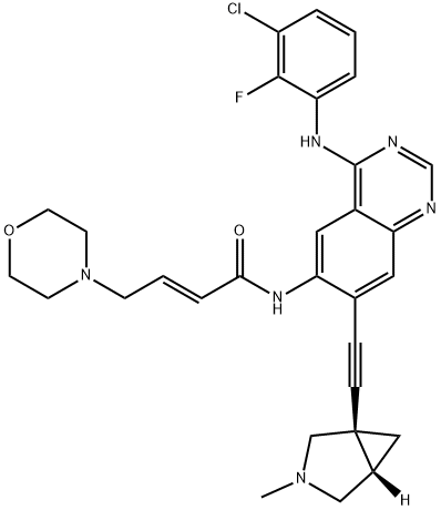 2-Butenamide, N-[4-[(3-chloro-2-fluorophenyl)amino]-7-[2-[(1R,5S)-3-methyl-3-azabicyclo[3.1.0]hex-1-yl]ethynyl]-6-quinazolinyl]-4-(4-morpholinyl)-, (2E)- Structure