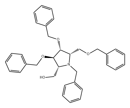 2-Pyrrolidinemethanol, 3,4-bis(phenylmethoxy)-5-[(phenylmethoxy)methyl]-1-(phenylmethyl)-, (2R,3R,4R,5S)- 化学構造式