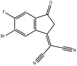 Propanedinitrile, 2-(6-bromo-5-fluoro-2,3-dihydro-3-oxo-1H-inden-1-ylidene)- 化学構造式