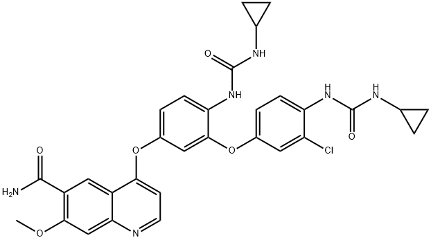 6-Quinolinecarboxamide, 4-[3-[3-chloro-4-[[(cyclopropylamino)carbonyl]amino]phenoxy]-4-[[(cyclopropylamino)carbonyl]amino]phenoxy]-7-methoxy- Struktur