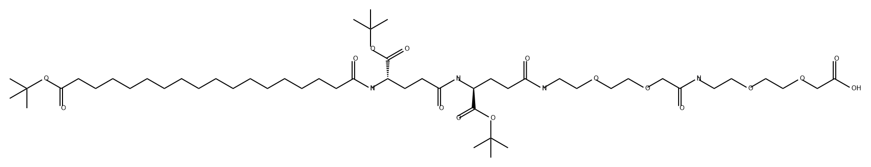 3,6,12,15-Tetraoxa-9,18,23,28-tetraazahexatetracontanedioic acid, 22,27-bis[(1,1-dimethylethoxy)carbonyl]-10,19,24,29-tetraoxo-, 46-(1,1-dimethylethyl) ester, (22S,27S)- 化学構造式