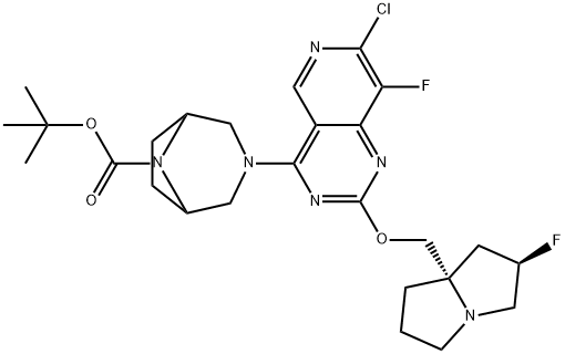 3-(7-氯-8-氟-2-((2R, 7AS)-2-氟四氢-1H-吡咯啉-7A(5H)-基)甲氧基)吡啶[4,3-D]嘧啶-4-基)-3,8-二氮杂环[3.2.1]辛烷-8-羧酸叔丁酯 结构式