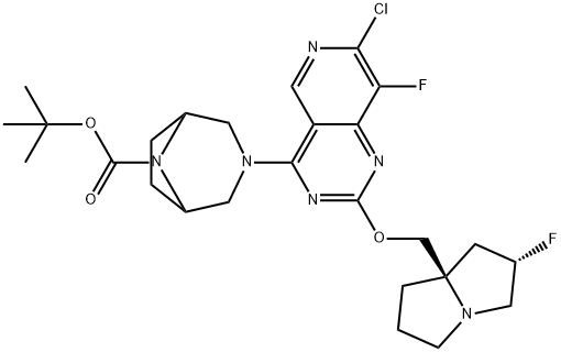 3,8-Diazabicyclo[3.2.1]octane-8-carboxylic acid, 3-[7-chloro-8-fluoro-2-[[(2S,7aR)-2-fluorotetrahydro-1H-pyrrolizin-7a(5H)-yl]methoxy]pyrido[4,3-d]pyrimidin-4-yl]-, 1,1-dimethylethyl ester Structure