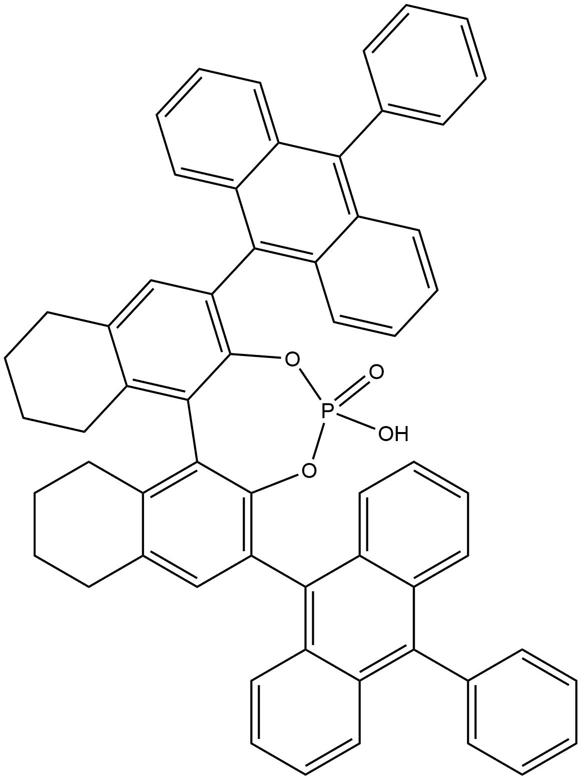 Dinaphtho[2,1-d:1',2'-f][1,3,2]dioxaphosphepin, 8,9,10,11,12,13,14,15-octahydro-4-hydroxy-2,6-bis(10-phenyl-9-anthracenyl)-, 4-oxide, (11bR)- 化学構造式