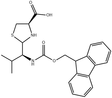 4-Thiazolidinecarboxylic acid, 2-[(1S)-1-[[(9H-fluoren-9-ylmethoxy)carbonyl]amino]-2-methylpropyl]-, (4R)- Structure