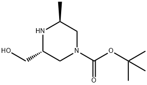 1-Piperazinecarboxylic acid, 3-(hydroxymethyl)-5-methyl-, 1,1-dimethylethyl ester, (3R,5S)- Structure
